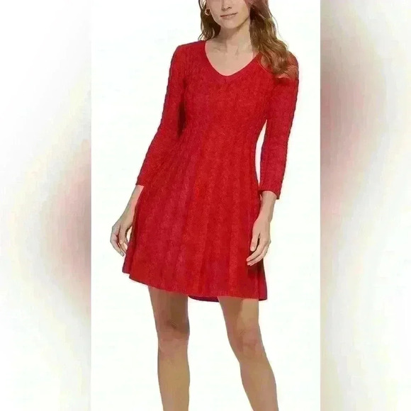 NWT❤️🔥V-Neck Cable-Knit Sweater Dress - Picture 1 of 3
